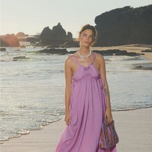 Free People NWT C'est Bon Midi Dress Women's Large. Lavender Gauze Beach Flowy